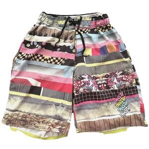 Vintage‎ Rusty Mens Surf Board Shorts 36 Collage Print Original Fin Key Wax Tool